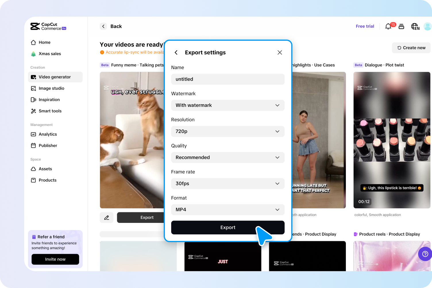 ส่งออกวิดีโอไปยังอุปกรณ์ของคุณ